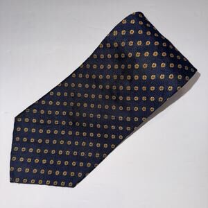 Polo Ralph Lauren REPP Tie Navy Geometric Foulard Abstract Flowers Silk Made USA
